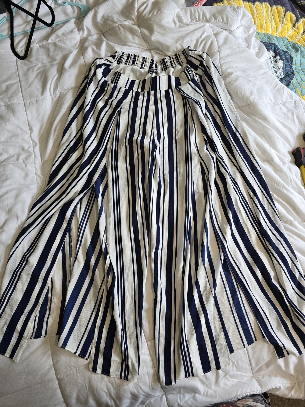 Fashion Nova Navy & White Vertical Stripe Wide Leg Jumpsuit Pants